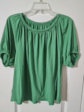 🌞LOFT🌞 Kelly Green Braided-Neck Peasant Blouse